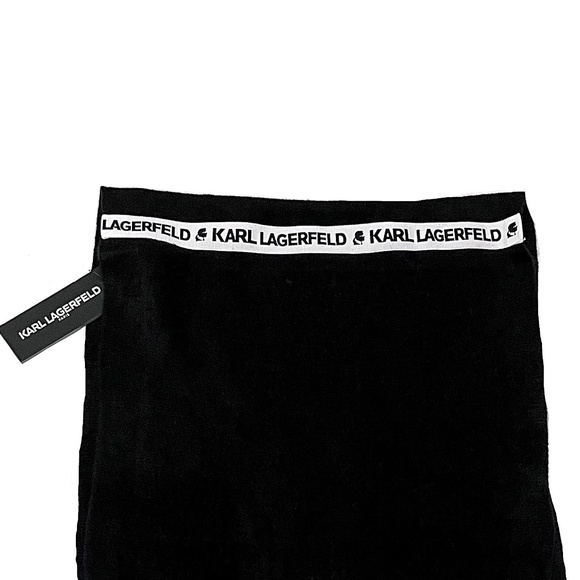 NWT Karl Lagerfeld Black Knit Name Logo Band Infinity Scarf - Picture 9 of 14